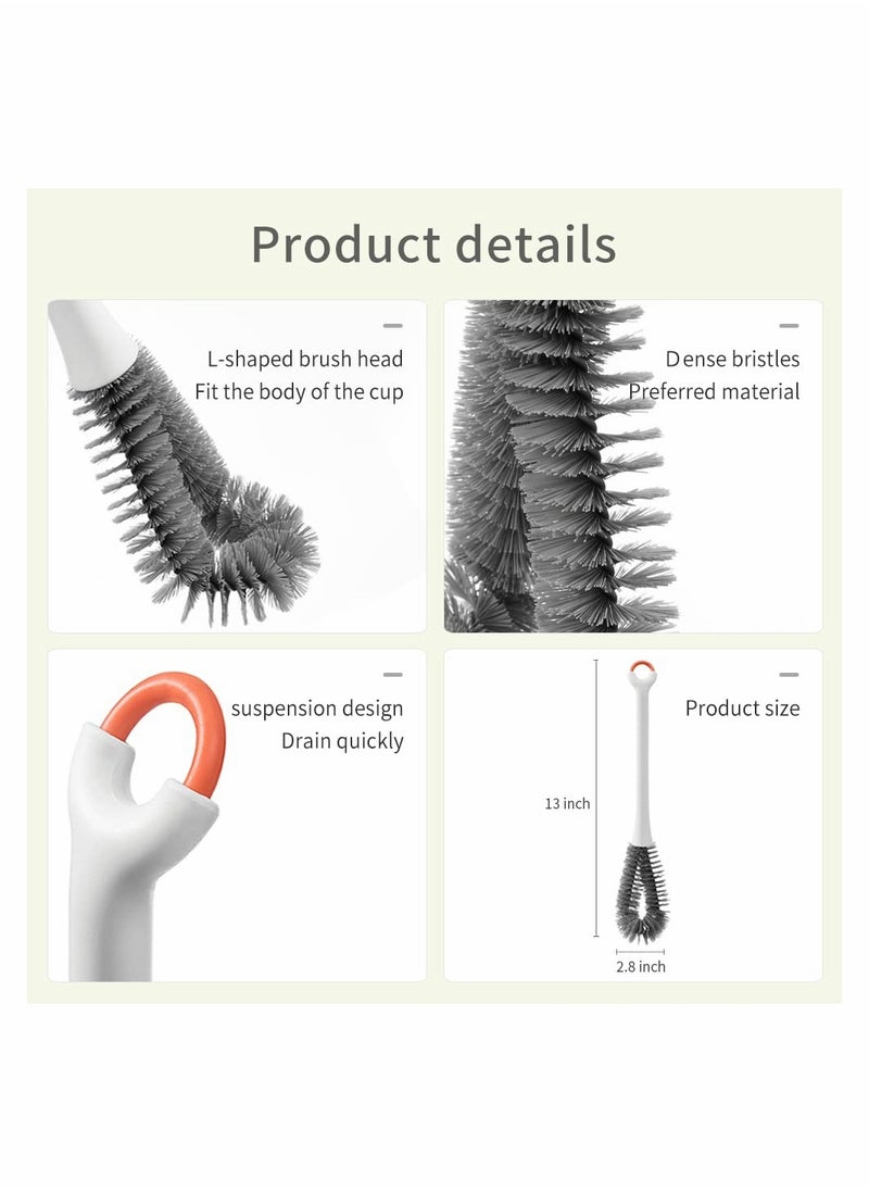 Reusable Bottle Cleaner Brushes, Flexible Water Bottle Brush for Cleaning, Long Handle Dish Scrub Brush for Cups, Coffee Mugs, Pitchers White (2 Pack)