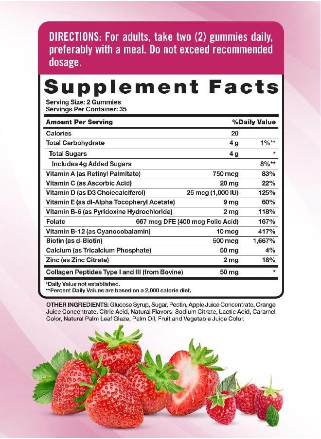 Womens Multivitamin Gummies Plus Collagen And Biotin 70 Count Non-Gmo And Gluten Free Supplement