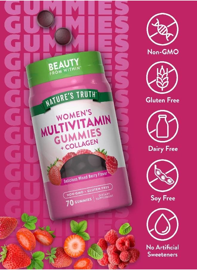 Womens Multivitamin Gummies Plus Collagen And Biotin 70 Count Non-Gmo And Gluten Free Supplement