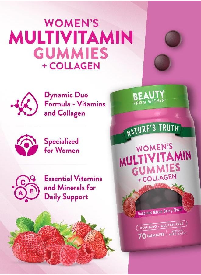 Womens Multivitamin Gummies Plus Collagen And Biotin 70 Count Non-Gmo And Gluten Free Supplement