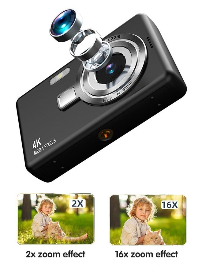 Kids Digital Camera, 32GB TF Card &1080P, Shockproof Mini Camera, Point and Shoot Camera for kids Boys Girls with 16X Zoom, Black