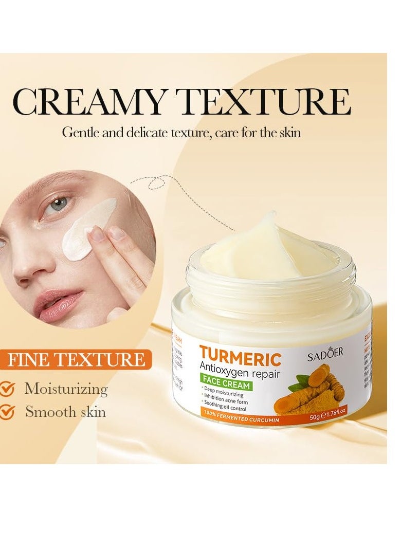 Turmeric Face Cream, Anti-Aging Facial Cream, Turmeric Face Cream with Vitamin C for Hydrating, Firming, Tightening Skin, Natural Turmeric Face Repair Cream for Normal, Dry, Oily & Combination Skin