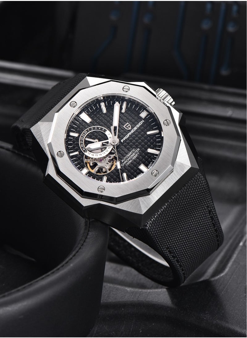 New Luxury Men's Mechanical Automatic Watches, Chronograph, Waterproof, Luminous Hands, Leather Strap, Imported Movement, Synthetic Sapphire Glass Dial, PD YS010