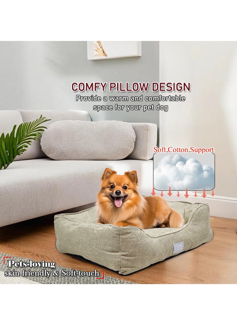 Plush pet bed with Anti-slip bottom, Removable cushion and Raised sides, Indoor pet cushion for Small to large pets, 63 cm Pet sofa with Portable & Washable (Beige)