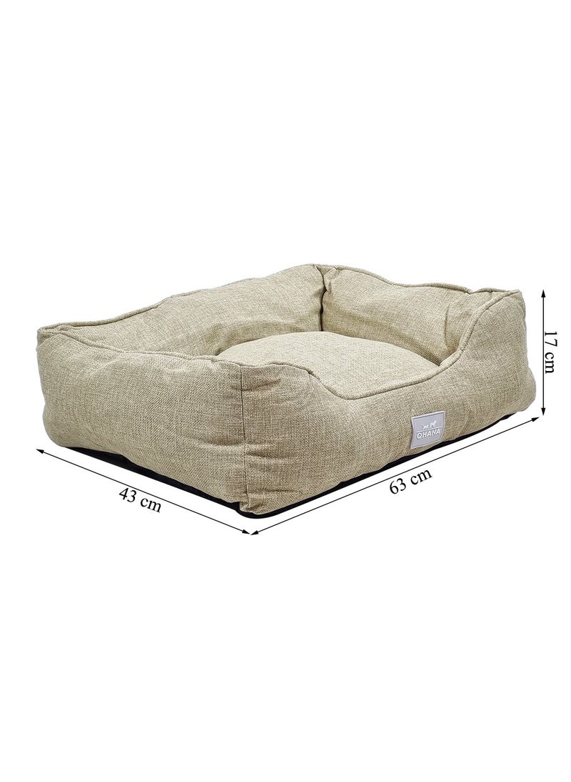 Plush pet bed with Anti-slip bottom, Removable cushion and Raised sides, Indoor pet cushion for Small to large pets, 63 cm Pet sofa with Portable & Washable (Beige)