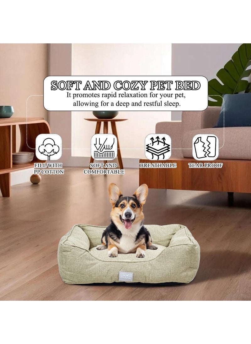 Plush pet bed with Anti-slip bottom, Removable cushion and Raised sides, Indoor pet cushion for Small to large pets, 63 cm Pet sofa with Portable & Washable (Beige)