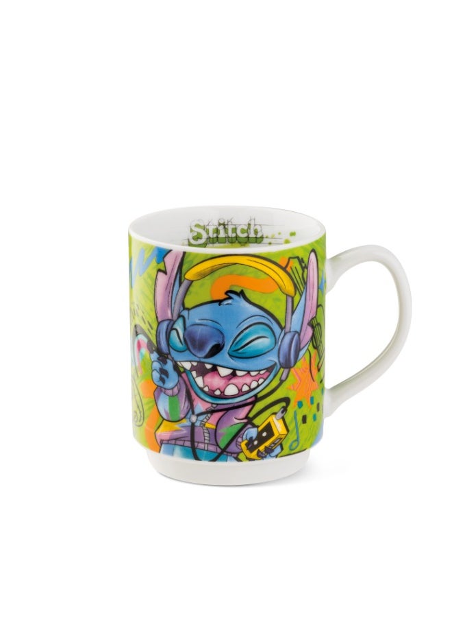 Stackable Mug Stitch Ml 350 Green color Material is Porcelain and safe Dishwasher, Microwave