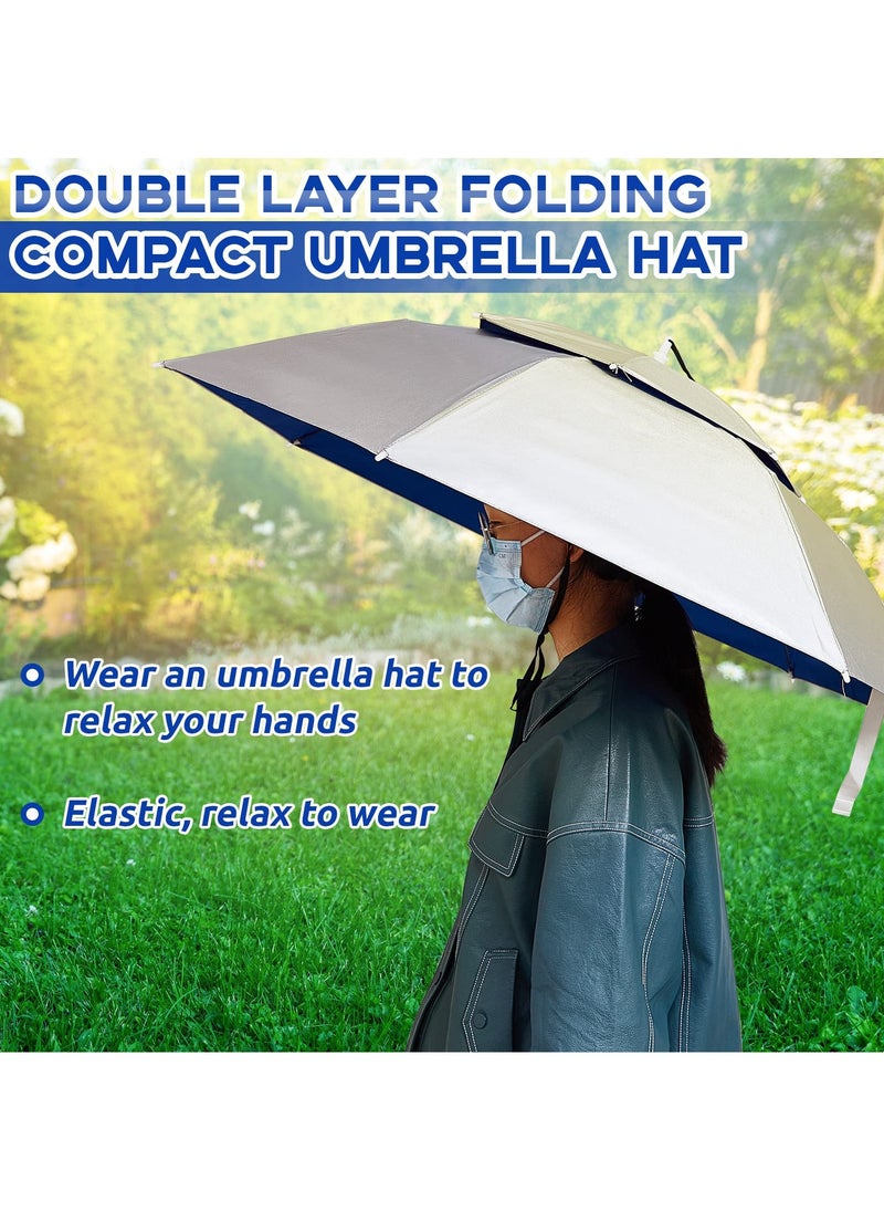 2 Pcs Umbrella Hats, Large Double Layer Umbrella Hat, 37 Inch Foldable Adjustable Umbrella Hat For Uv And Rain Protection, Suitable For Fishing/Golfing/Gardening/Camping/Hiking