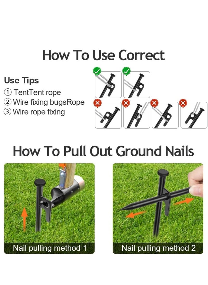 Tent Stakes, 6Pack High Strength Steel Tent Stakes Heavy Duty, 30CM Long Anchoring Tent Pegs with Hooks & Holes, Unbreakable & Inflexible Camping Stakes for Outdoor Grassland Traveling Camping Hiking