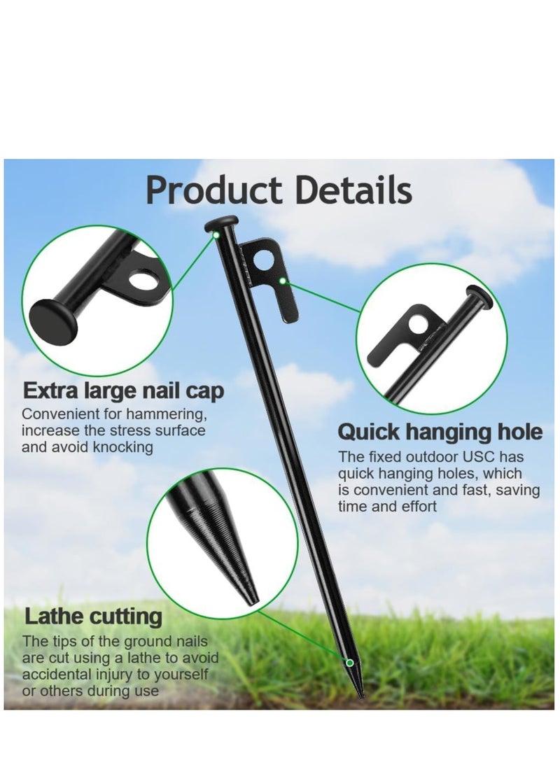 Tent Stakes, 6Pack High Strength Steel Tent Stakes Heavy Duty, 30CM Long Anchoring Tent Pegs with Hooks & Holes, Unbreakable & Inflexible Camping Stakes for Outdoor Grassland Traveling Camping Hiking