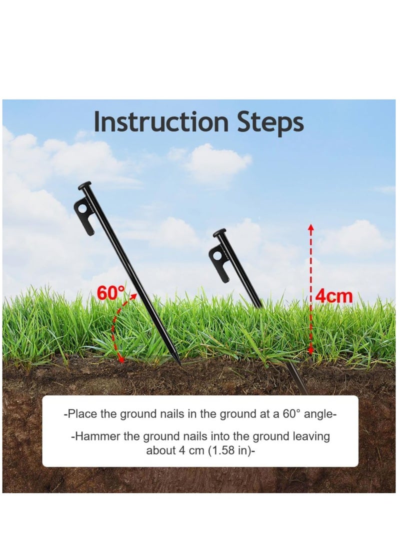 Tent Stakes, 6Pack High Strength Steel Tent Stakes Heavy Duty, 30CM Long Anchoring Tent Pegs with Hooks & Holes, Unbreakable & Inflexible Camping Stakes for Outdoor Grassland Traveling Camping Hiking
