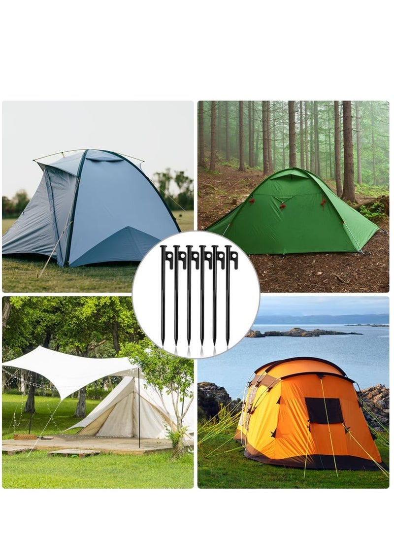 Tent Stakes, 6Pack High Strength Steel Tent Stakes Heavy Duty, 30CM Long Anchoring Tent Pegs with Hooks & Holes, Unbreakable & Inflexible Camping Stakes for Outdoor Grassland Traveling Camping Hiking
