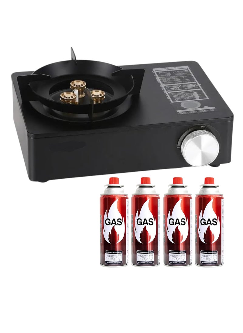 Premium Portable High-Flame Butane Camping Stove Kit with Auto Ignition, Durable Carry Case & 4 Included Fuel Canisters – Complete Outdoor Cooking Solution for Camping, Hiking, Backpacking, Picnics & Emergency Preparedness