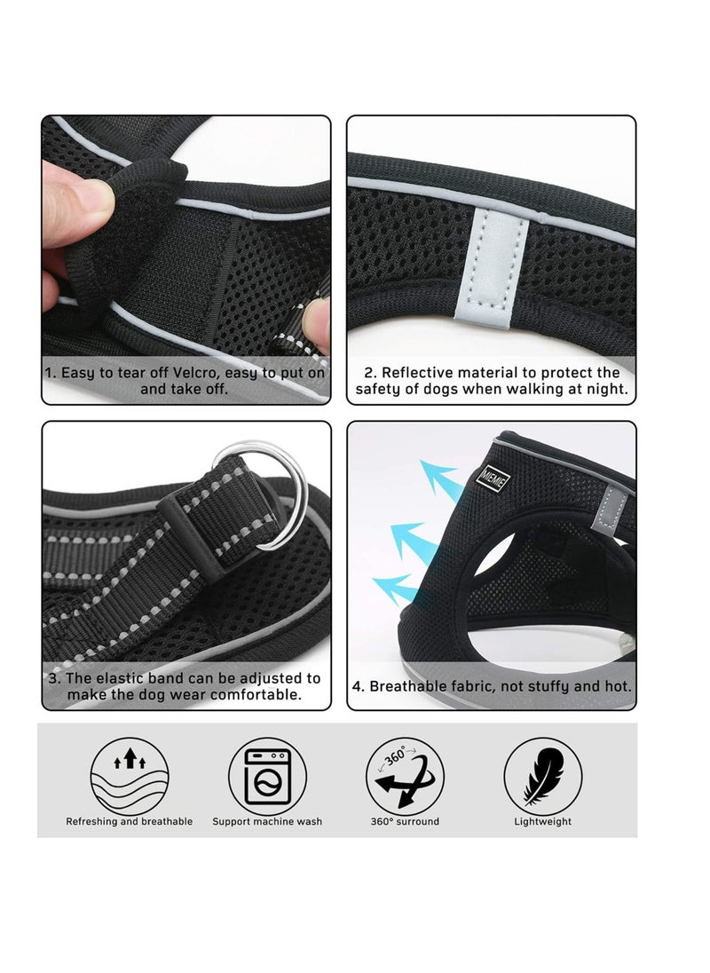 Step-in Air Dog Harness and Leash No Pull, Reflective Breathable Pet Harness, Adjustable Comfortable Soft Padded Vest Easy Control for Puppy Small Medium Dogs Cats, Black L