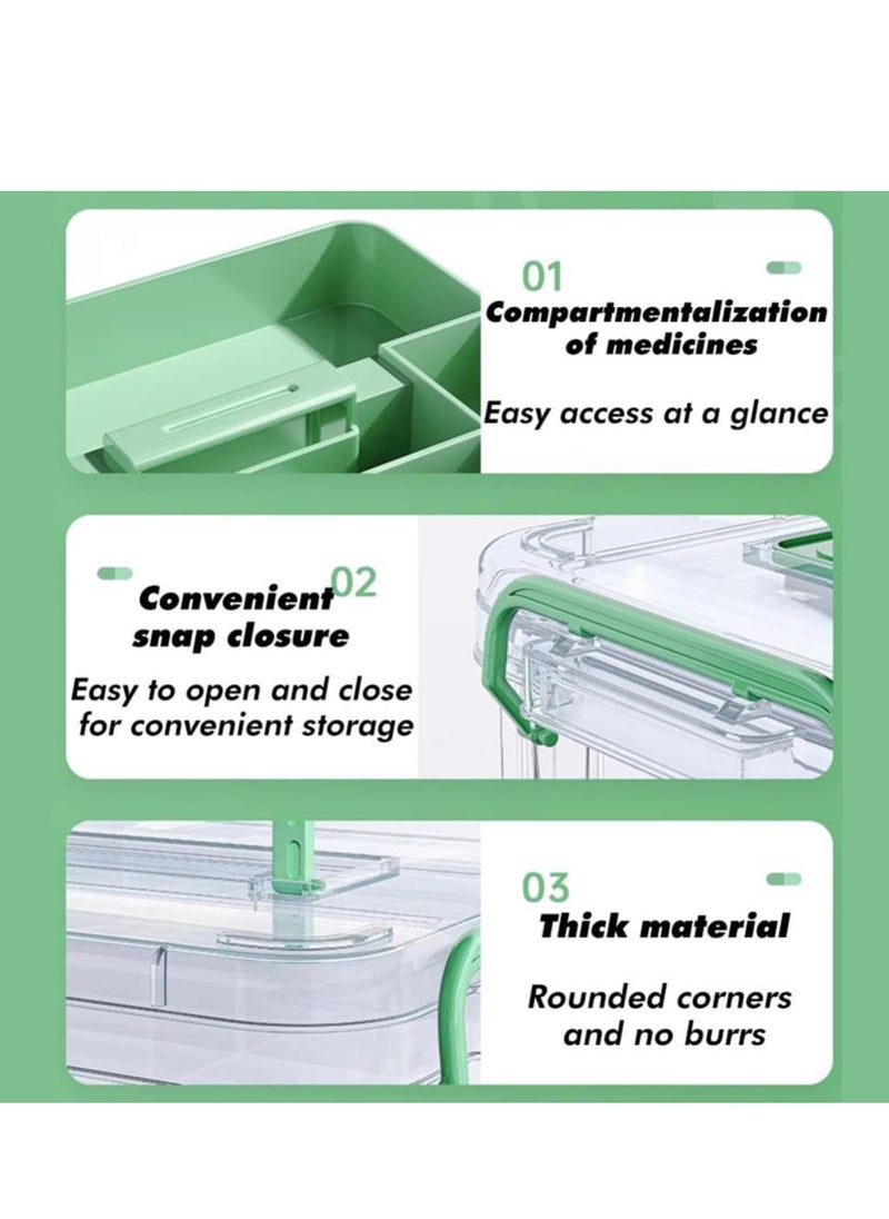 Medicine Storage Box, First Aid Clear Bin, Double Compartment Medication Organizer with Large Capacity, Portable Emergency Kit, Plastic Family Medical Supplies Storage Box