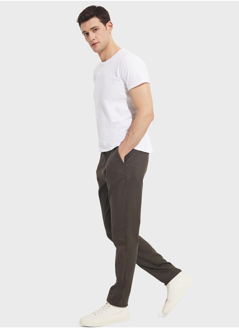 Textured Straight Fit Trousers