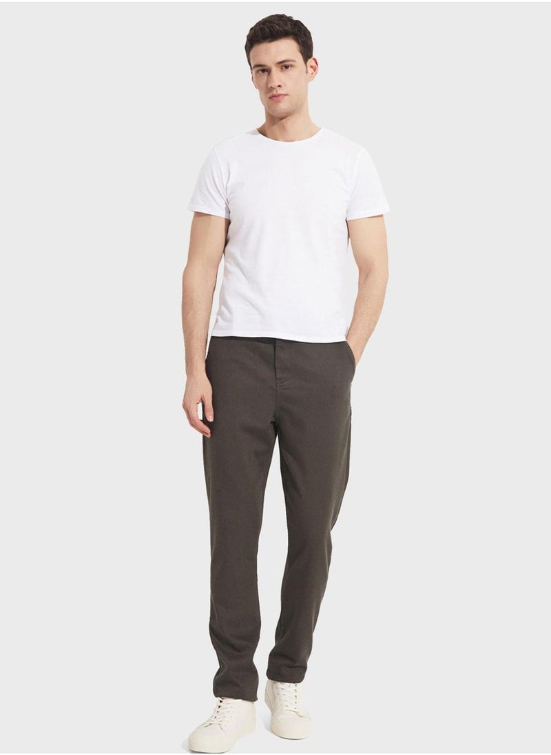 Textured Straight Fit Trousers