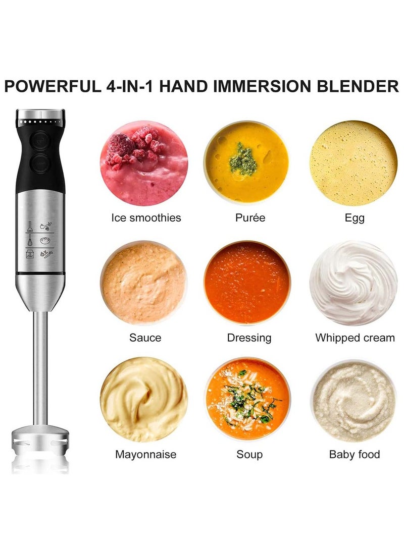 9-Speed Hand Blender - 5-in-1 Stainless Steel Handheld Mixer with Whisk, 700ml & 500ml Containers, Dishwasher Safe