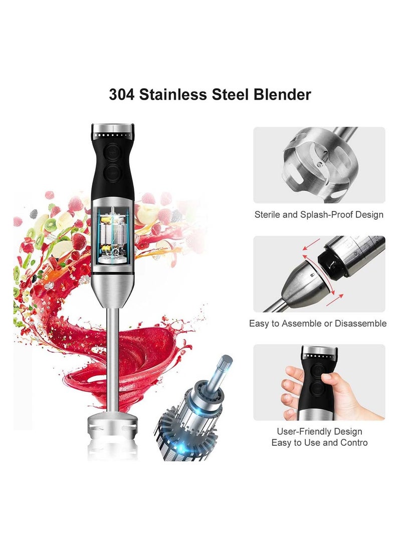 9-Speed Hand Blender - 5-in-1 Stainless Steel Handheld Mixer with Whisk, 700ml & 500ml Containers, Dishwasher Safe