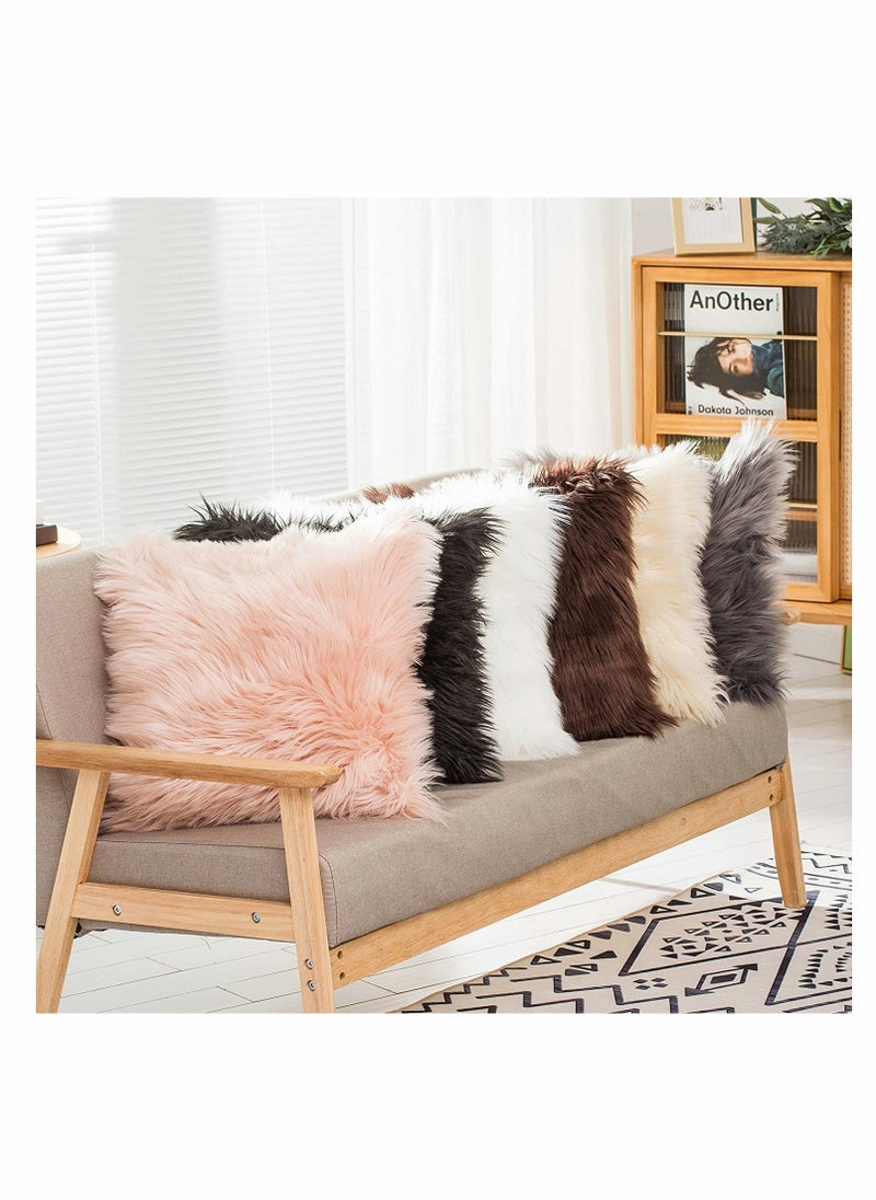 Set of 2 Decorative Faux Fur Throw Pillow Covers, for Sofa Couch Chair Bed Cafe