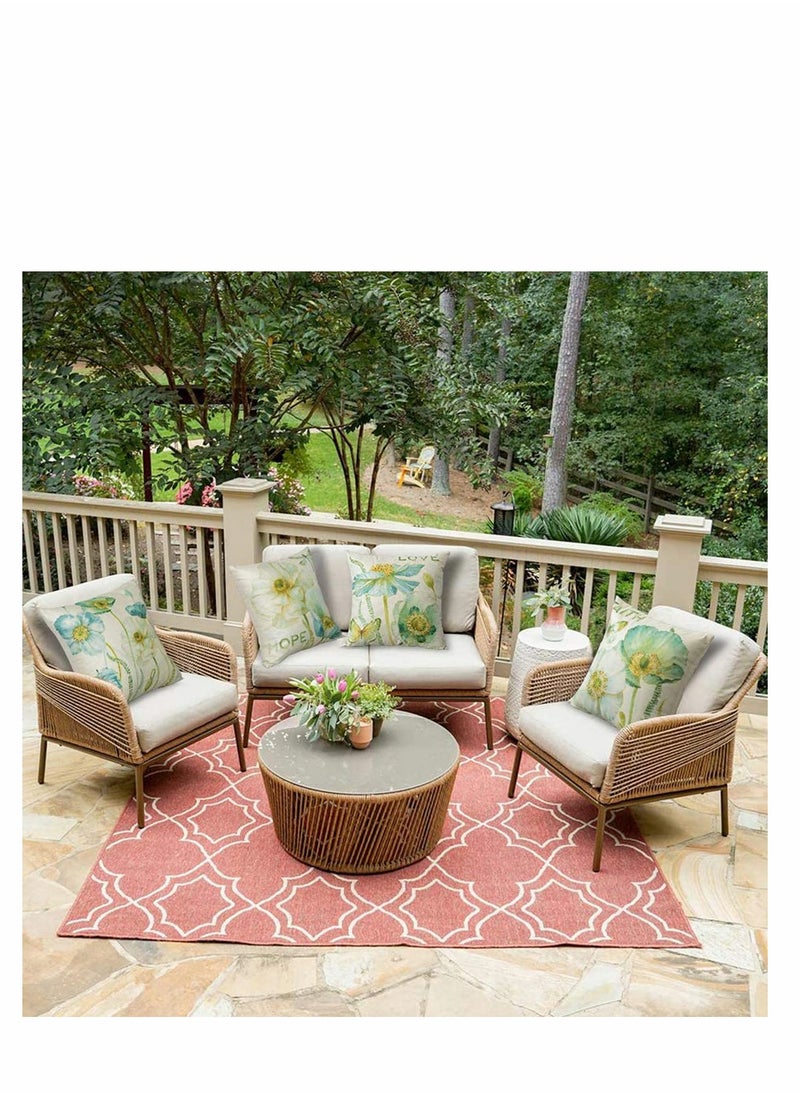 Throw Pillow Covers Set, Decorative Watercolor Pattern Waterproof Cushion Covers,   to Outdoor Patio Garden Living Room Sofa Farmhouse Decor 18 x 18 Cm, 4 Pcs