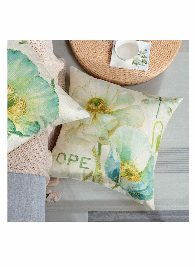 Throw Pillow Covers Set, Decorative Watercolor Pattern Waterproof Cushion Covers,   to Outdoor Patio Garden Living Room Sofa Farmhouse Decor 18 x 18 Cm, 4 Pcs
