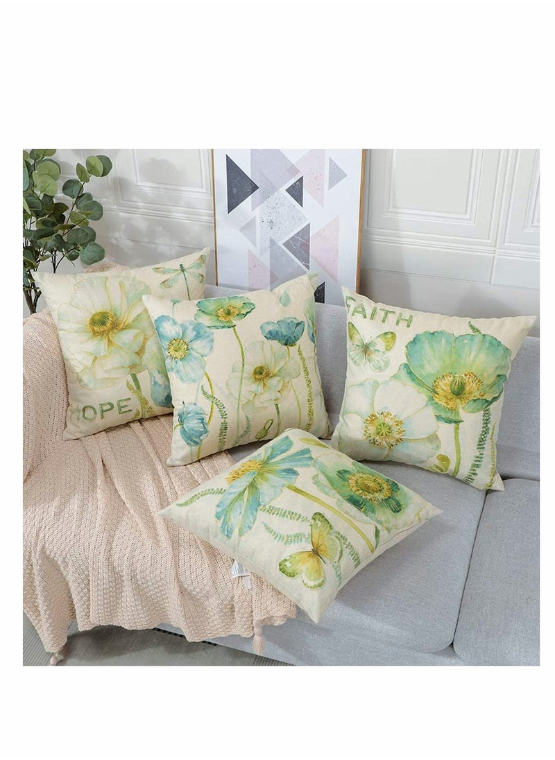 Throw Pillow Covers Set, Decorative Watercolor Pattern Waterproof Cushion Covers,   to Outdoor Patio Garden Living Room Sofa Farmhouse Decor 18 x 18 Cm, 4 Pcs