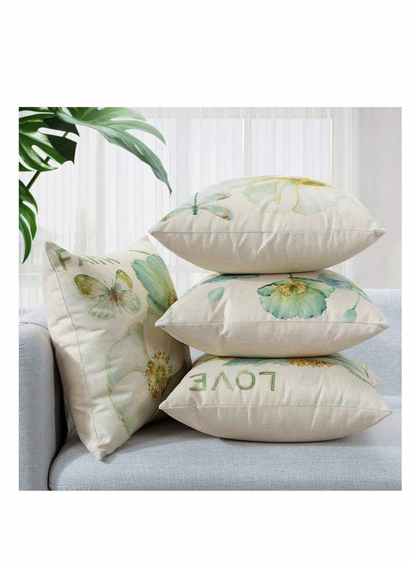 Throw Pillow Covers Set, Decorative Watercolor Pattern Waterproof Cushion Covers,   to Outdoor Patio Garden Living Room Sofa Farmhouse Decor 18 x 18 Cm, 4 Pcs