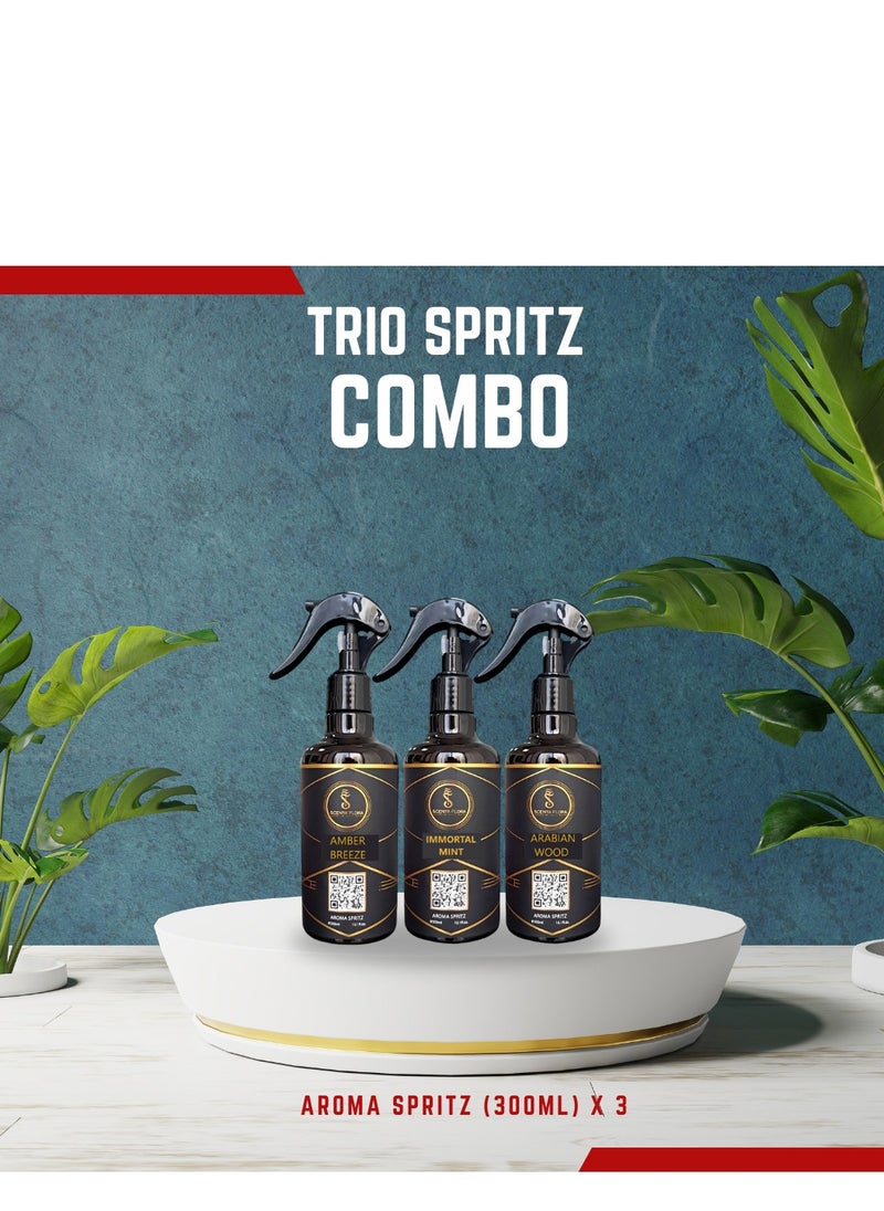 Trio Aroma Spritz Combo – Long-Lasting Oil Freshener for Car, Home & Fabrics (3x300ml) – Freshness Anywhere