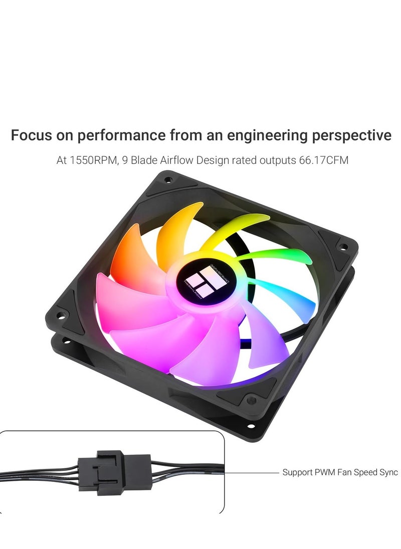 CPU Fan 120mm ARGB Case Cooler Fan, 4pin PWM Silent Computer with S-FDB Bearing Included, up to 1550RPM Cooling Fan（3 Quantities）