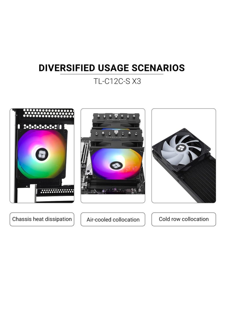 CPU Fan 120mm ARGB Case Cooler Fan, 4pin PWM Silent Computer with S-FDB Bearing Included, up to 1550RPM Cooling Fan（3 Quantities）