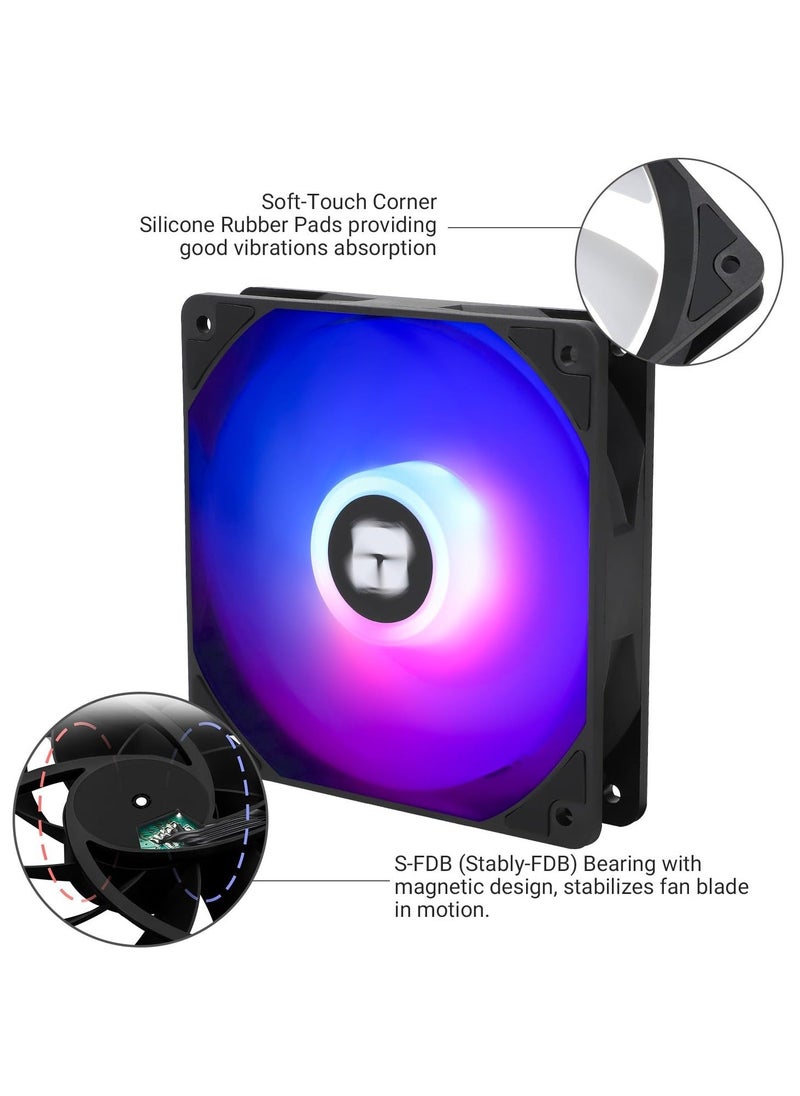 CPU Fan 120mm ARGB Case Cooler Fan, 4pin PWM Silent Computer with S-FDB Bearing Included, up to 1550RPM Cooling Fan（3 Quantities）