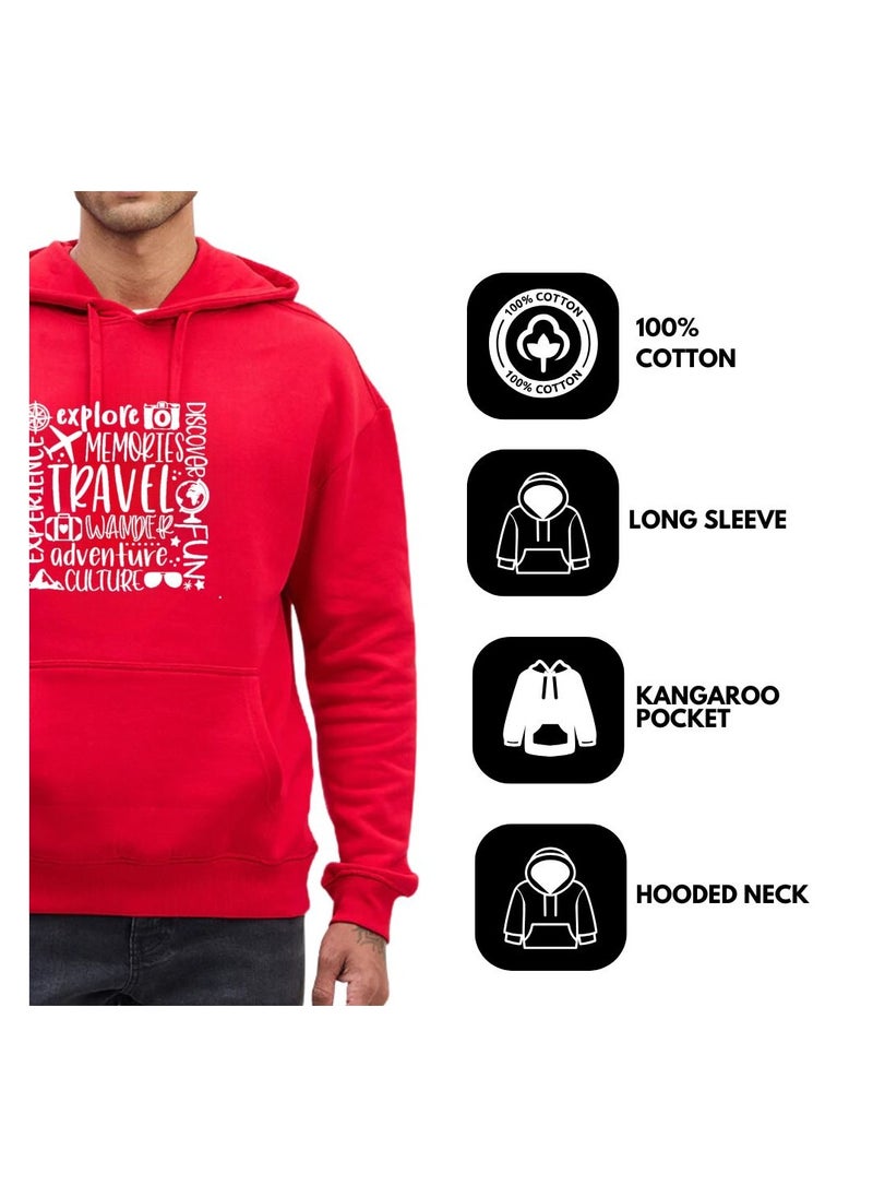 Traveller Hoodie For Men-Soft Cotton Pullover With Traveller Design-Long Sleeve With Drawstring And Pockets-Perfect For Travel,Hiking,Outdoor