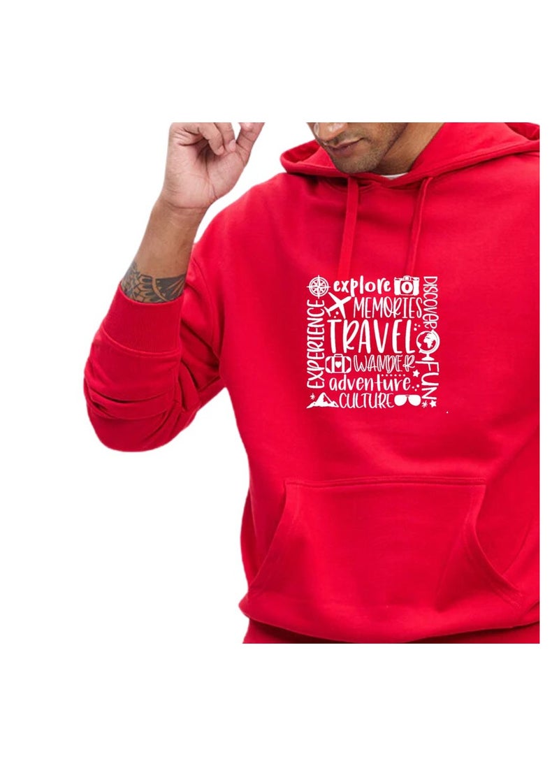 Traveller Hoodie For Men-Soft Cotton Pullover With Traveller Design-Long Sleeve With Drawstring And Pockets-Perfect For Travel,Hiking,Outdoor