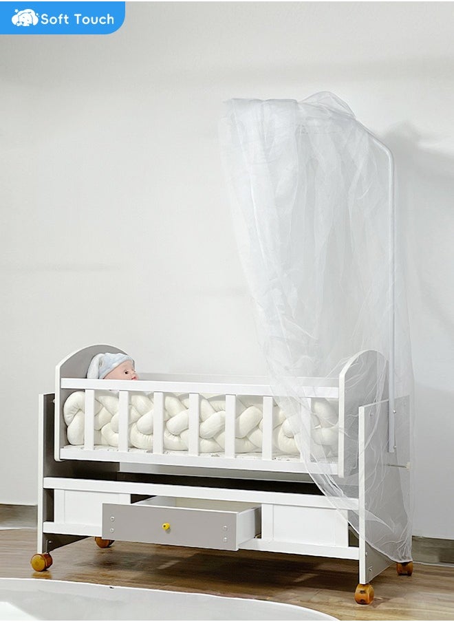 3 in 1 Baby Bassinet Baby Bedside with Mosquito Sleeper Baby Cot with Mosquito Net with Drawer Sturdy Structure for Newborn and Infant 99x50x50CM