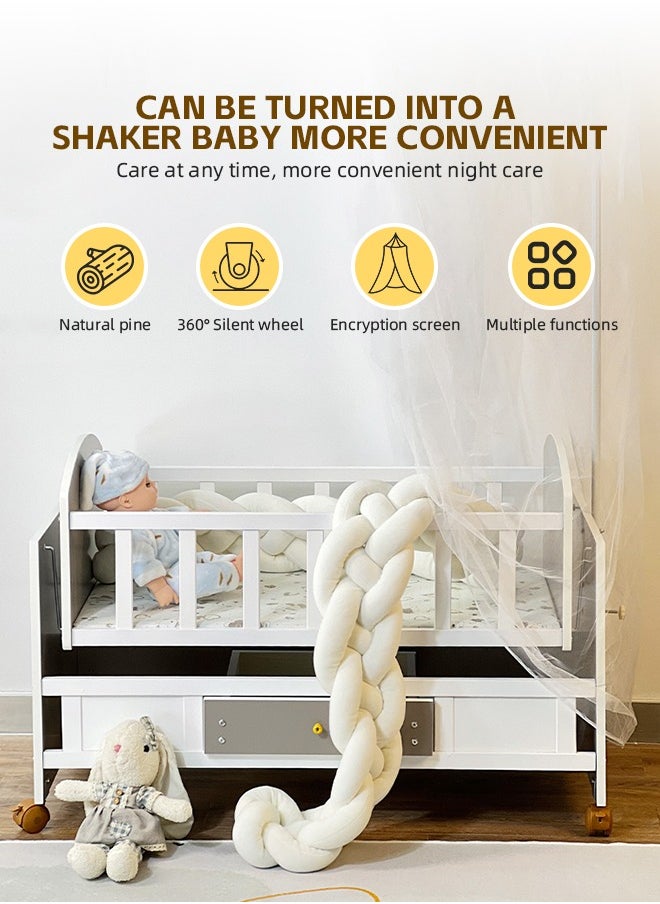 3 in 1 Baby Bassinet Baby Bedside with Mosquito Sleeper Baby Cot with Mosquito Net with Drawer Sturdy Structure for Newborn and Infant 99x50x50CM