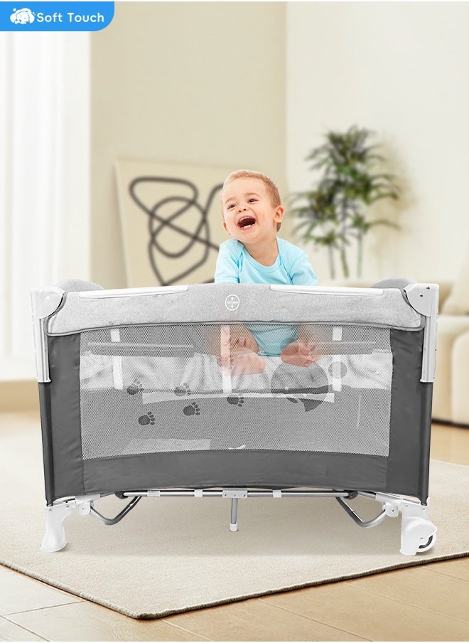 Baby Cot 5 In 1 Baby Bassinet Bedside Crib Toddler Beside Sleeper with Diaper Table Portable Baby Nursery Center Playard Foldabele Baby Travel Crib with Wheels and Storage Bag