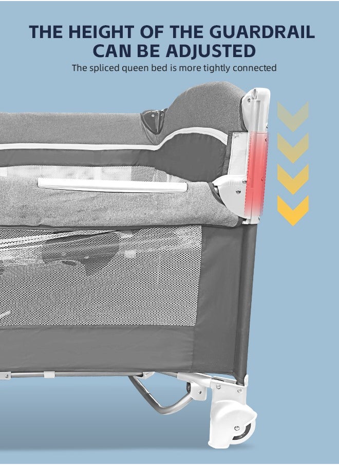 Baby Cot 5 In 1 Baby Bassinet Bedside Crib Toddler Beside Sleeper with Diaper Table Portable Baby Nursery Center Playard Foldabele Baby Travel Crib with Wheels and Storage Bag