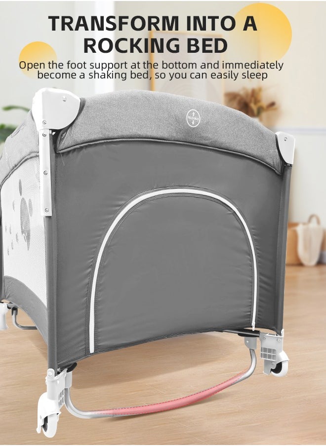Baby Cot 5 In 1 Baby Bassinet Bedside Crib Toddler Beside Sleeper with Diaper Table Portable Baby Nursery Center Playard Foldabele Baby Travel Crib with Wheels and Storage Bag