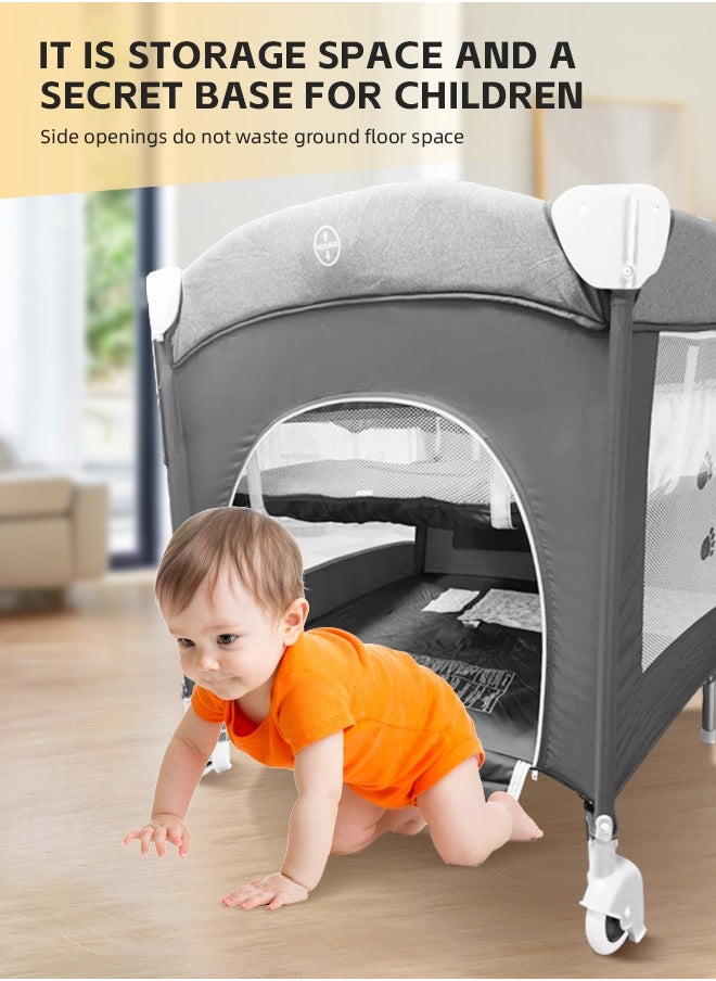Baby Cot 5 In 1 Baby Bassinet Bedside Crib Toddler Beside Sleeper with Diaper Table Portable Baby Nursery Center Playard Foldabele Baby Travel Crib with Wheels and Storage Bag