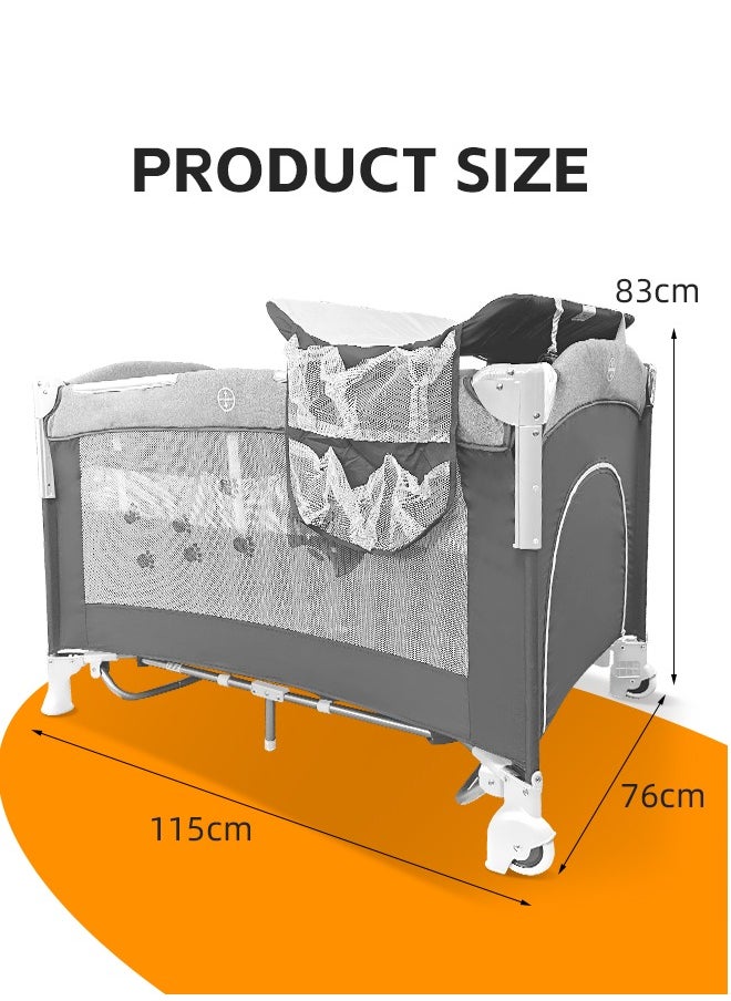 Baby Cot 5 In 1 Baby Bassinet Bedside Crib Toddler Beside Sleeper with Diaper Table Portable Baby Nursery Center Playard Foldabele Baby Travel Crib with Wheels and Storage Bag