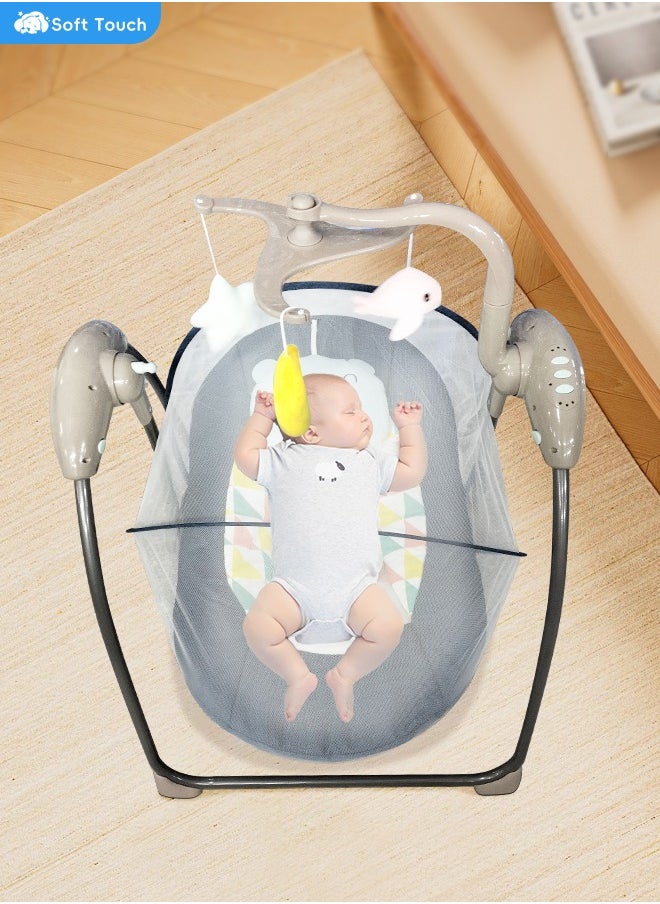 Electric Baby Swing for Infants Foldable Baby Bouncer Portable Baby Rocking Chair with Adjustable Backrest Hanging Toys Remote Control and Music