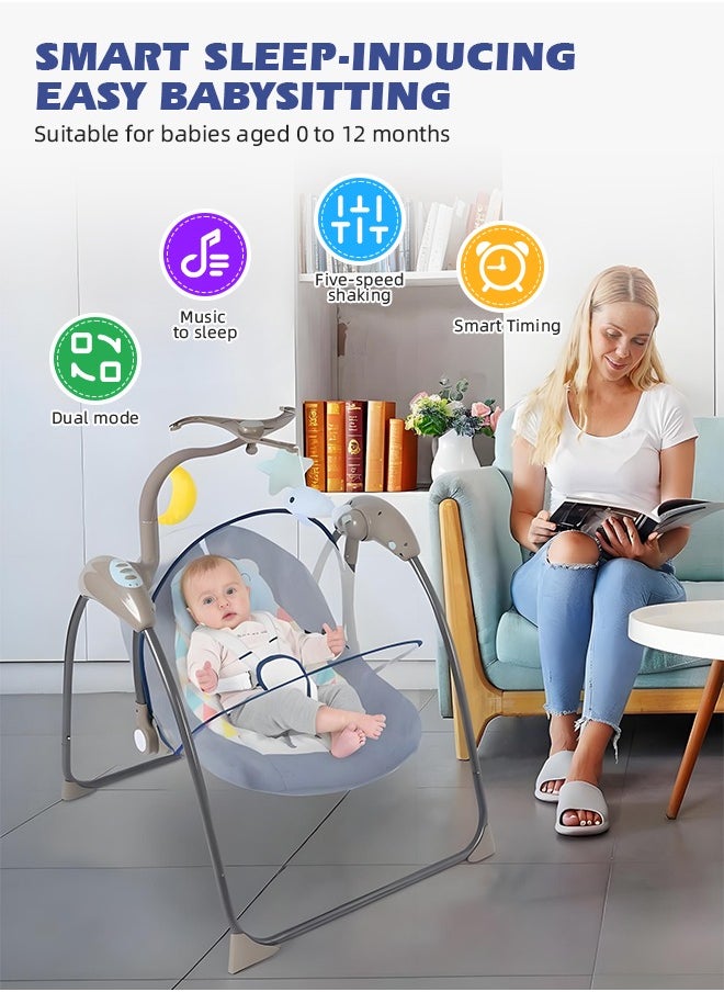 Electric Baby Swing for Infants Foldable Baby Bouncer Portable Baby Rocking Chair with Adjustable Backrest Hanging Toys Remote Control and Music