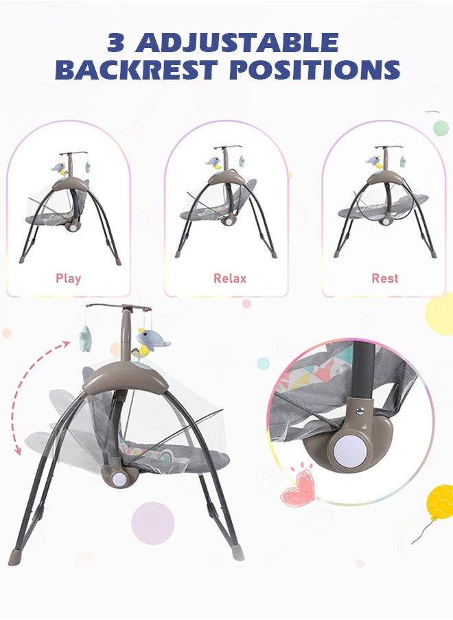 Electric Baby Swing for Infants Foldable Baby Bouncer Portable Baby Rocking Chair with Adjustable Backrest Hanging Toys Remote Control and Music