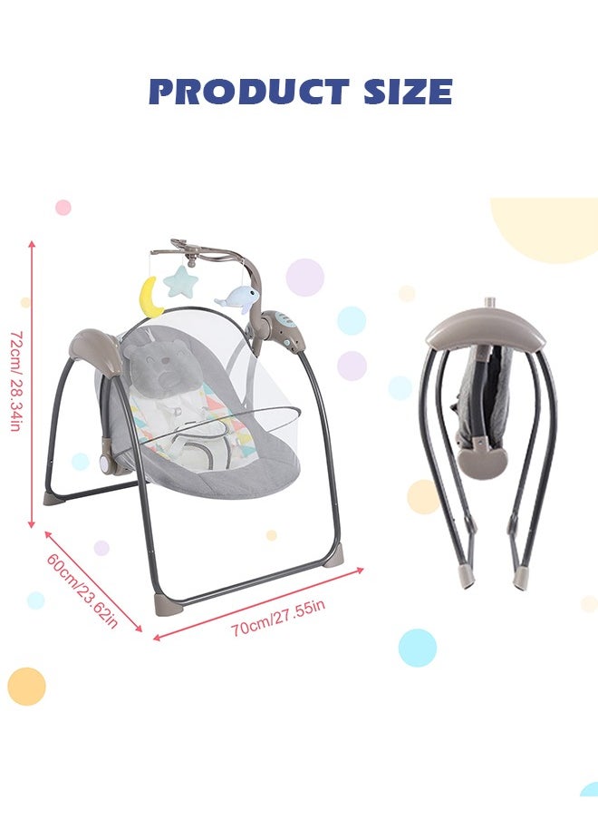 Electric Baby Swing for Infants Foldable Baby Bouncer Portable Baby Rocking Chair with Adjustable Backrest Hanging Toys Remote Control and Music