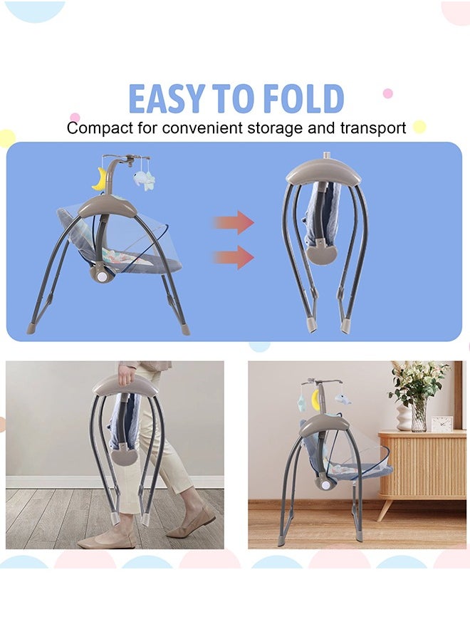 Electric Baby Swing for Infants Foldable Baby Bouncer Portable Baby Rocking Chair with Adjustable Backrest Hanging Toys Remote Control and Music