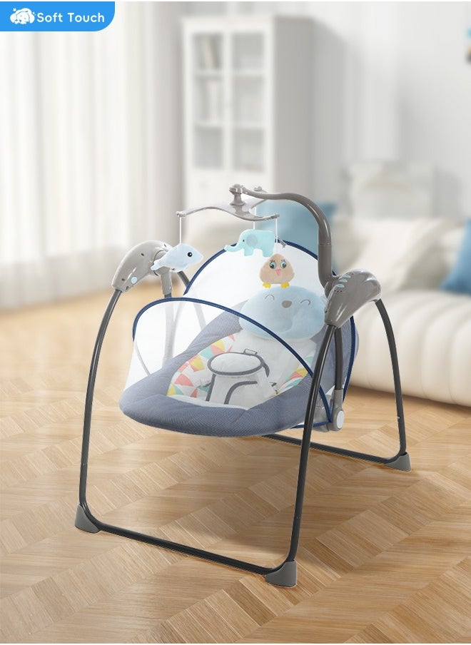 Electric Baby Swing for Infants Foldable Baby Bouncer Portable Baby Rocking Chair with Adjustable Backrest Hanging Toys Remote Control and Music