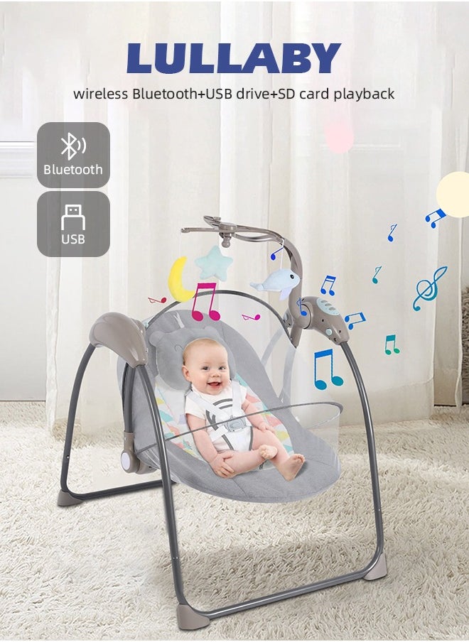 Electric Baby Swing for Infants Foldable Baby Bouncer Portable Baby Rocking Chair with Adjustable Backrest Hanging Toys Remote Control and Music