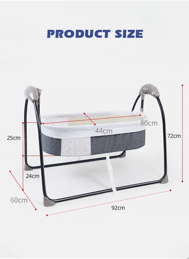Electric Baby Cradle Grey Baby Bed Cradle 3-Speed Automatic Baby Swing Baby Cradle Rocker with 3 Plush Toy Pendants and Pillow Bluetooth Infant Crib Cradle with Music