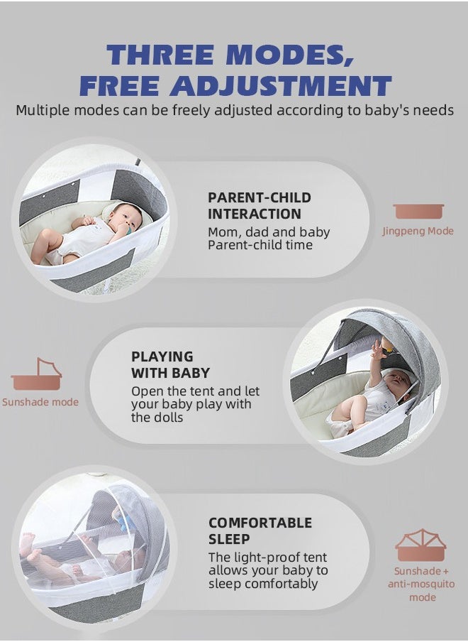 Electric Baby Cradle Grey Baby Bed Cradle 3-Speed Automatic Baby Swing Baby Cradle Rocker with 3 Plush Toy Pendants and Pillow Bluetooth Infant Crib Cradle with Music